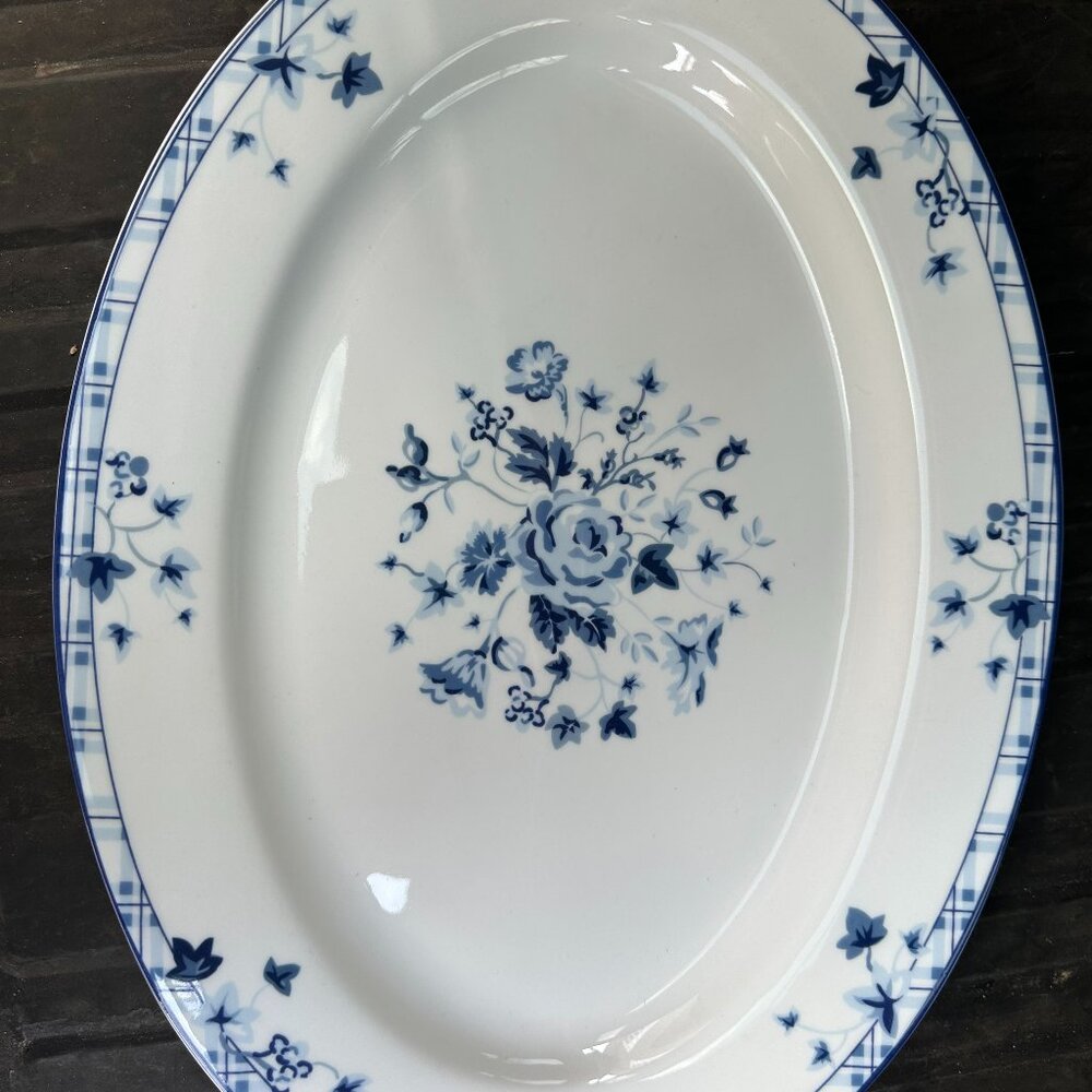 Laura Ashley SOPHIA Serving Platter Blue Floral on White Microwave Dinnerware
